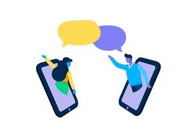 burbuja de habla en línea de teléfono de comunicación. ilustración de la comunicación entre amigos cercanos smartphone web remoto a través de redes sociales burbuja de diálogo de diálogo vectorial en línea. vector