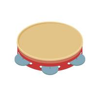 Cartoon colorful tambourine hitting musical instrument isometric vector graphic illustration