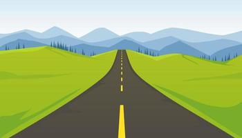 Straight highway mountainous road. Long asphalt road with yellow markings vector