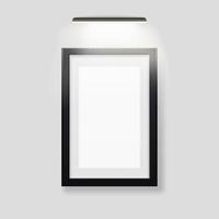 Empty picture with black frame and backlit template. Rectangle banner with led lamp on top vector