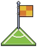 Pixel art corner kick with orange and yellow flag. Football corner vector icon for 8bit game on white background