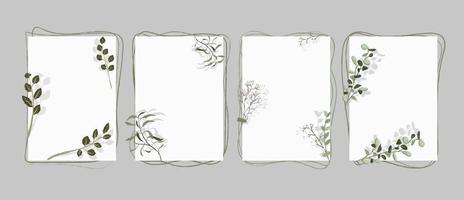 A4 paper sheets with plants. Vertical template entwined with stems green leaves natural botanical cover tropical vector spring paradise an ancient paper plants sprouted from it.
