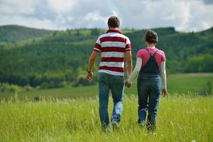 romantic young couple in love together outdoor photo