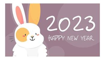 Happy new year 2023 vector banner template illustration with cute rabbit in cartoon style. Year of the rabbit. Card template. Vector illustration.