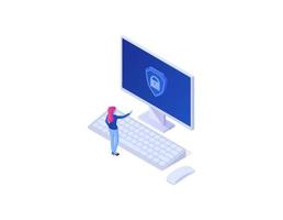 concepto isométrico de protección de datos personales en línea... seguridad de datos personales de Internet contraseña de protección confidencial autorización de datos personales con información de imágenes prediseñadas de toque único de vector de contraseña.