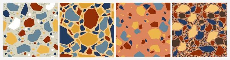 patrón sin costuras de mosaico de terrazo. patrón abstracto de baldosas de piedra, decoración decorativa de mármol, superficie de paredes, suelos, suelos vectoriales de terrazo de granito de estilo moderno y colorido. vector