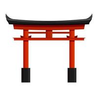 Japanese red torii gate vector graphic illustration. Traditional column arch front view isolated on white background. National oriental monument of architecture