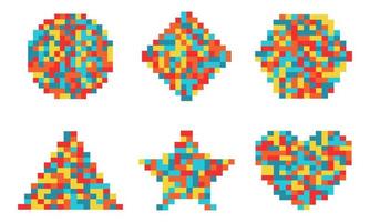 Set of colorful mosaic Icons of various shapes. Pixel Icon. Minecraft vector