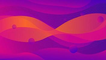 Colored futuristic bright purple and orange background vector graphic illustration. Abstract 3d space waving flow colorful surface backdrop with circle shape and line stream