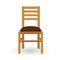 Wooden chair front view. Classic comfortable furniture with soft brown seat vector