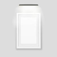 White photo frame backlit template. Realistic banner with black led lamp on top vector