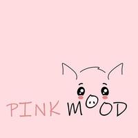 Pink mood with cute pig clipart. Mood of holiday and relaxation with face of anime pig creative relaxation. vector