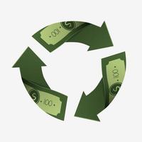 USD money circle recycle by three arrows vector graphic illustration. Cash dollars currency convert, flow, exchange, circulation, economic and finance concept isolated on white background