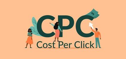 ilustración de costo por clic de cpc. pago por motor de medios financieros de publicidad de marketing en línea. vector