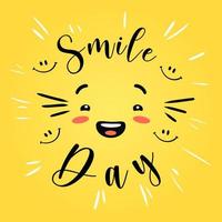 Yellow smile day. Joyful happy faces in expression make cute grimaces universal celebration laughter and happiness. vector