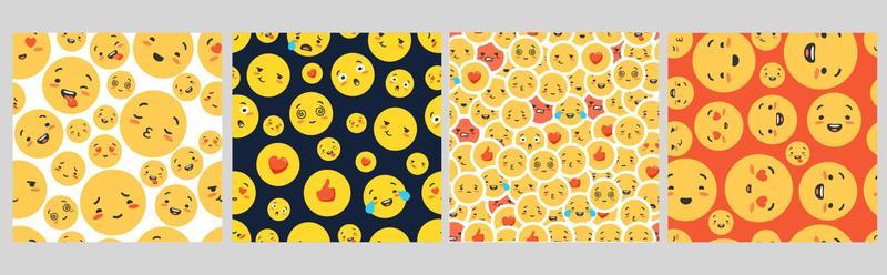 Pattern with emoticons, seamless. The concept of various happy and funny emojis, colorful and positive, kiss, wink, love, approval. Suitable for printing, wallpaper, textiles.