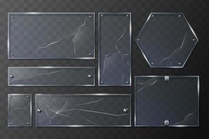 Cracked geometric glass isolated banner. Transparent broken mirrors after accident and vandalism vector