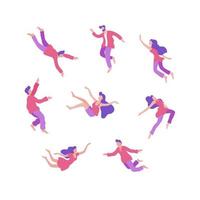 Set of various cartoon people flying in space vector flat illustration