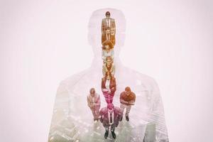 Double exposure of young ambitious business group photo