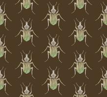 patrón transparente de vector marrón con escarabajos de acuarela