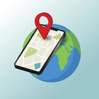 SmartPhone Location Pin Icon. Isometric view. Smartphone illustration. Navigation on earth. Smartphone and map pointer isometric vector illustration, flat cartoon mobile phone map navigator in 3d