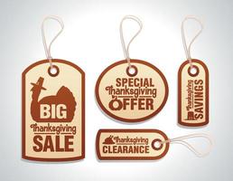 Thanksgiving big sale, special offer, clearance, savings concept design tags set vector