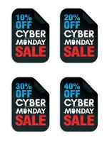 Set of Cyber Monday Sale stickers. Cyber Monday sale 10, 20, 30, 40 off vector