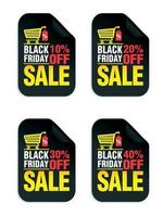 Set of Black Friday Sale stickers. Black Friday sale 10, 20, 30, 40 off with shopping cart vector