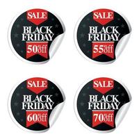 Black Friday Sale stickers with ribbon 50,55,60,70 percent off vector