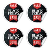 pegatinas de venta de viernes negro con cinta 15,25,35,45 por ciento de descuento vector