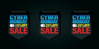 Cyber monday set of sale badges 15, 25, 35 off vector