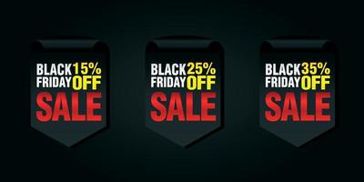 Black friday set of sale badges 15, 25, 35 off vector