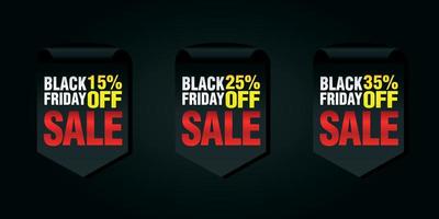 Black friday set of sale badges 15, 25, 35 off vector