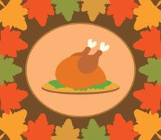 Autumn Thanksgiving Day background with cooked turkey vector