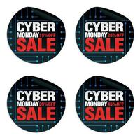 Cyber monday sale stickers set 15, 25, 35, 45 off vector
