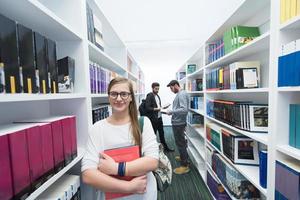 students group  in school  library photo