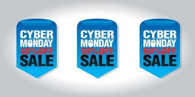 Cyber monday sale set of badges 40, 50, 60 off vector