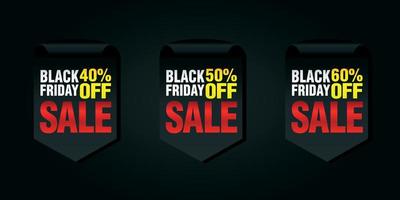 Black friday set of sale badges 40, 50, 60 off vector