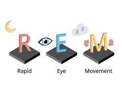 REM or rapid eye movement in sleep circle which is the sleep stage that make you dream vector