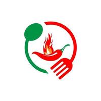 chilli and fire steaming fork icon logo vector