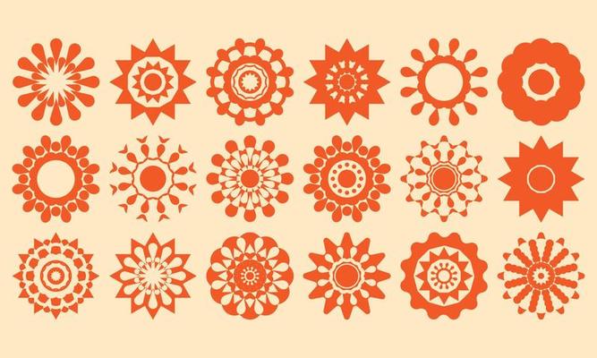 round mandala art icon set in orange color icon logo
