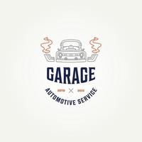 vintage retro car repair garage line art icon logo template vector illustration design. classic car truck with turbo engine restoration shop logo concept