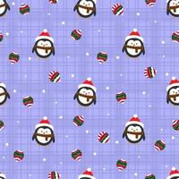 Christmas seamless pattern with penguins and christmas tree balls. Print for wrapping paper, pattern fills, winter greetings, web page background, Christmas and New Year greeting cards vector