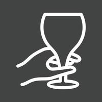 sosteniendo el icono invertido de la línea de la copa de vino vector