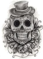 Art gentleman skull day of the dead. Hand drawing and make graphic vector. vector