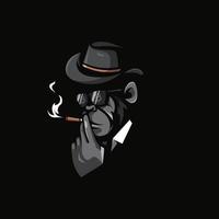 Illustration of monkey smoking wearing cowboy hat with glasses and bitcoin reflection vector