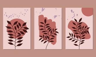 Abstract leaves art. botanical wall art set collection. vector illustration. EPS 10.