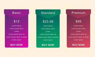 Pricing table for business website. comparison chart template. comparison table. vector illustration