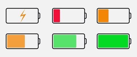 Battery indicator symbol with different level of charge collection set. vector illustration. easy editable stroke. EPS 10.