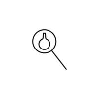 Outline symbols in flat style. Modern signs drawn with thin line. Editable strokes. Suitable for advertisements, books, internet stores. Line icon of laboratory bulb under magnifying glass vector